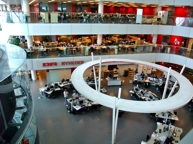 Television newsroom floor seen from above