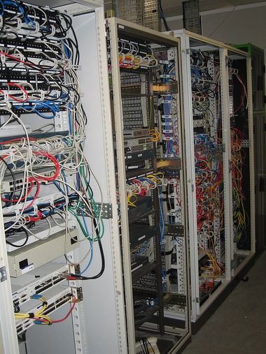 Router and switch racks with patch cabling